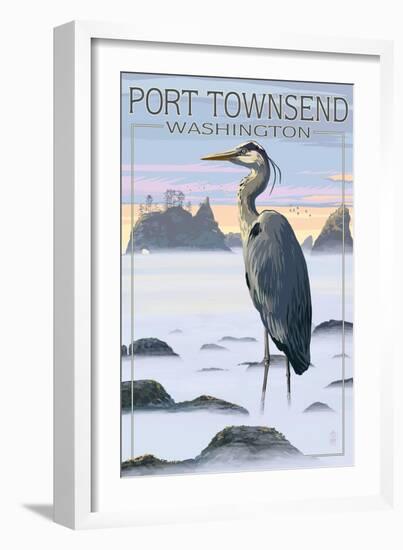 Port Townsend, Washington - Blue Heron and Fog-Lantern Press-Framed Art Print