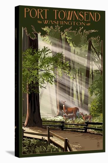 Port Townsend, Washington - Deer and Fawns-Lantern Press-Stretched Canvas