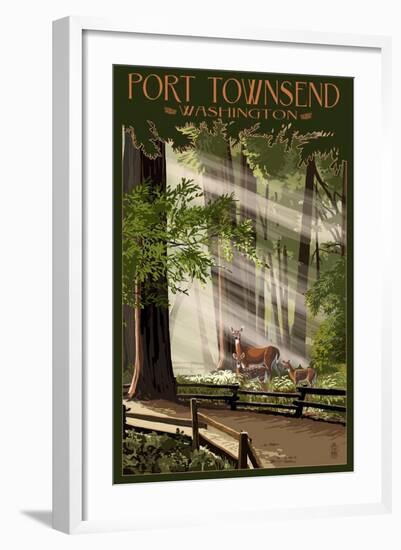 Port Townsend, Washington - Deer and Fawns-Lantern Press-Framed Art Print
