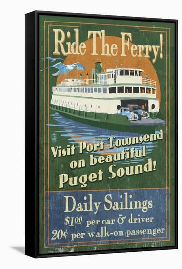 Port Townsend, Washington - Ferry-Lantern Press-Framed Stretched Canvas