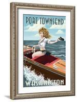 Port Townsend, Washington - Pinup Girl Boating-Lantern Press-Framed Art Print