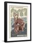 Port Townsend, Washington - River Otters - Woodblock Print-Lantern Press-Framed Art Print