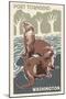 Port Townsend, Washington - River Otters - Woodblock Print-Lantern Press-Mounted Art Print