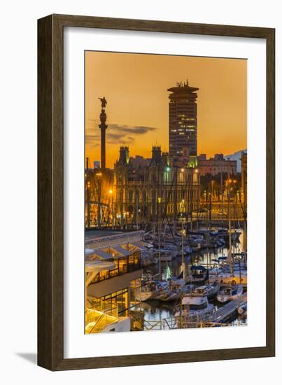 Port Vell at Sunset, Barcelona, Catalonia, Spain-Stefano Politi Markovina-Framed Photographic Print