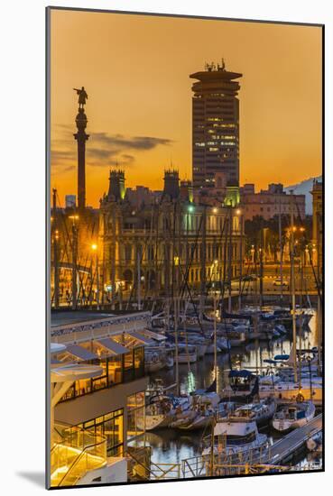 Port Vell at Sunset, Barcelona, Catalonia, Spain-Stefano Politi Markovina-Mounted Photographic Print