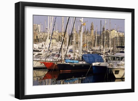 Port Vell (Old Port) and Old City Behind, Barcelona, Catalonia, Spain-Charles Bowman-Framed Photographic Print