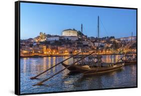 Port Wine Boats on Douro River, Oporto, Portugal-Jim Engelbrecht-Framed Stretched Canvas