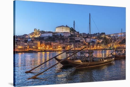 Port Wine Boats on Douro River, Oporto, Portugal-Jim Engelbrecht-Stretched Canvas
