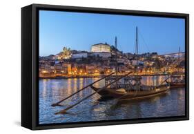 Port Wine Boats on Douro River, Oporto, Portugal-Jim Engelbrecht-Framed Stretched Canvas