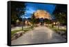 Porta Napoli at blue hour, Lecce, Puglia, Italy, Europe-Karen Deakin-Framed Stretched Canvas