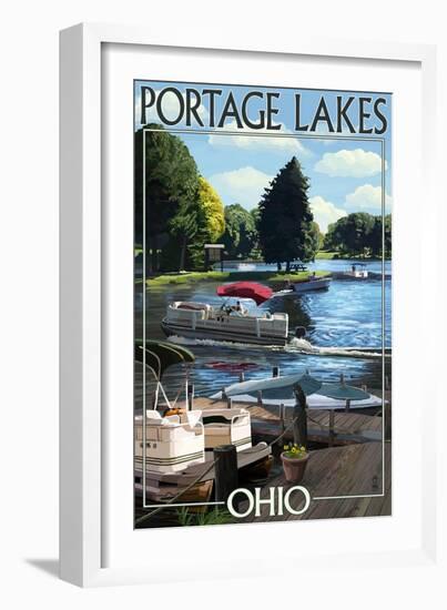 Portage Lakes, Ohio - Dock and Lake Scene-Lantern Press-Framed Art Print