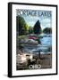 Portage Lakes, Ohio - Dock and Lake Scene-Lantern Press-Framed Art Print