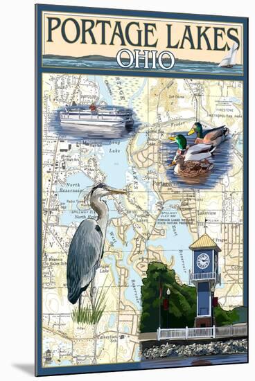 Portage Lakes, Ohio - Nautical Chart-Lantern Press-Mounted Art Print