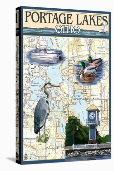 Portage Lakes, Ohio - Nautical Chart-Lantern Press-Stretched Canvas