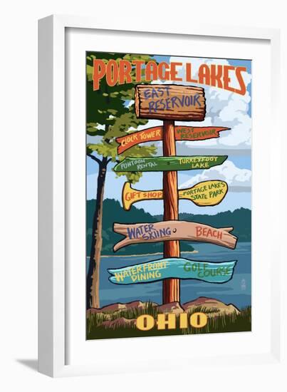 Portage Lakes, Ohio - Sign Destinations-Lantern Press-Framed Art Print