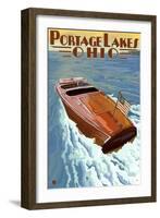 Portage Lakes, Ohio - Wooden Boat Scene-Lantern Press-Framed Art Print