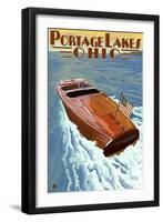 Portage Lakes, Ohio - Wooden Boat Scene-Lantern Press-Framed Art Print