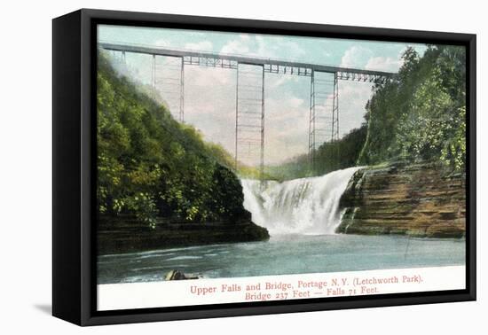 Portage, New York - Letchworth Park, View of Upper Falls and the Bridge-Lantern Press-Framed Stretched Canvas