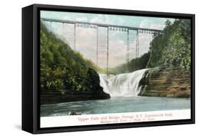 Portage, New York - Letchworth Park, View of Upper Falls and the Bridge-Lantern Press-Framed Stretched Canvas