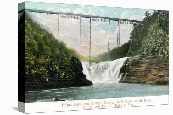 Portage, New York - Letchworth Park, View of Upper Falls and the Bridge-Lantern Press-Stretched Canvas