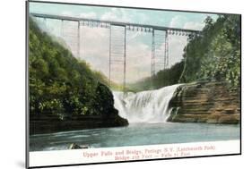 Portage, New York - Letchworth Park, View of Upper Falls and the Bridge-Lantern Press-Mounted Art Print