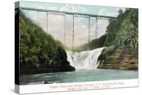 Portage, New York - Letchworth Park, View of Upper Falls and the Bridge-Lantern Press-Stretched Canvas