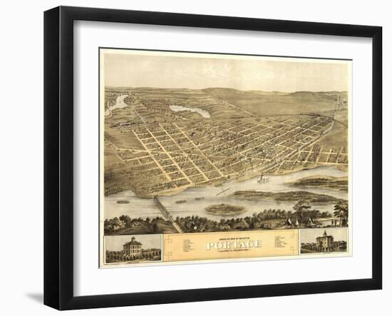 Portage, Wisconsin - Panoramic Map-Lantern Press-Framed Art Print