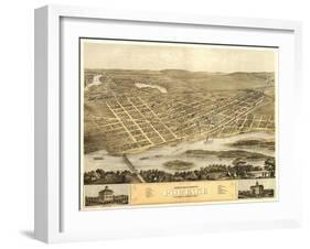 Portage, Wisconsin - Panoramic Map-Lantern Press-Framed Art Print