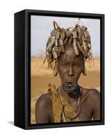 Portait of a Mursi Girl with Clay Lip Plate, Lower Omo Valley, Ethiopia-Gavin Hellier-Framed Stretched Canvas
