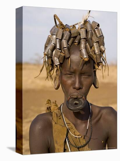 Portait of a Mursi Girl with Clay Lip Plate, Lower Omo Valley, Ethiopia-Gavin Hellier-Stretched Canvas