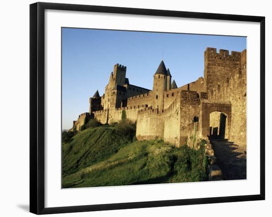 Porte d'Aude, Entrance to Walled and Turreted Fortress of Cite, Carcassonne, Languedoc, France-Ken Gillham-Framed Photographic Print