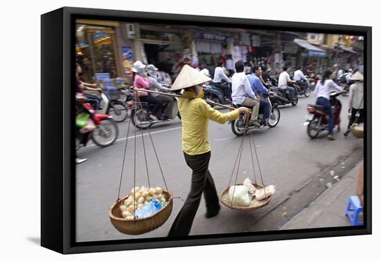 Porter in the Old Quarter, Hanoi, Vietnam, Indochina, Southeast Asia, Asia-Bruno Morandi-Framed Stretched Canvas