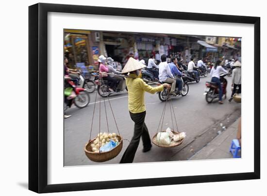 Porter in the Old Quarter, Hanoi, Vietnam, Indochina, Southeast Asia, Asia-Bruno Morandi-Framed Photographic Print