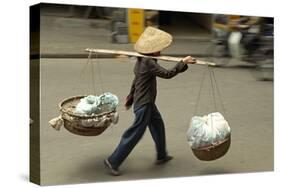 Porter in the Old Quarter, Hanoi, Vietnam, Indochina, Southeast Asia, Asia-Bruno Morandi-Stretched Canvas