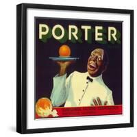 Porter Orange Label - Porterville, CA-Lantern Press-Framed Art Print