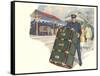 Porter with Large Steamer Trunk-null-Framed Stretched Canvas