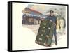 Porter with Large Steamer Trunk-null-Framed Stretched Canvas