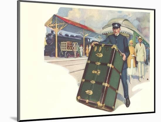 Porter with Large Steamer Trunk-null-Mounted Art Print