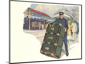 Porter with Large Steamer Trunk-null-Mounted Art Print