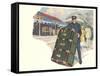 Porter with Large Steamer Trunk-null-Framed Stretched Canvas