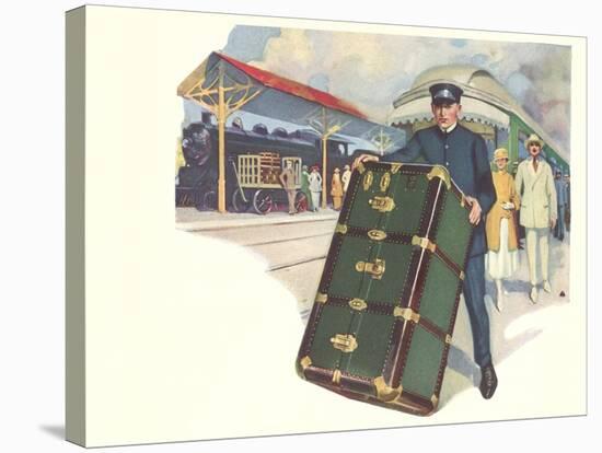 Porter with Large Steamer Trunk-null-Stretched Canvas