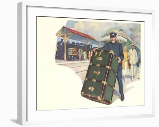 Porter with Large Steamer Trunk-null-Framed Art Print