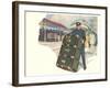 Porter with Large Steamer Trunk-null-Framed Art Print