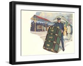 Porter with Large Steamer Trunk-null-Framed Art Print