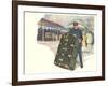 Porter with Large Steamer Trunk-null-Framed Art Print