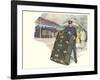 Porter with Large Steamer Trunk-null-Framed Art Print