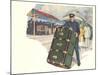 Porter with Large Steamer Trunk-null-Mounted Art Print