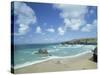 Porthcothan Bay with Trevose Head in Background, Cornwall, England, United Kingdom-Lee Frost-Stretched Canvas