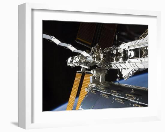 Portion of the Columbus Laboratory, Starboard Truss and Solar Array Panels-Stocktrek Images-Framed Photographic Print