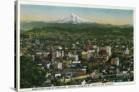 Portland and Mt. Hood in the distance - Portland, OR-Lantern Press-Stretched Canvas